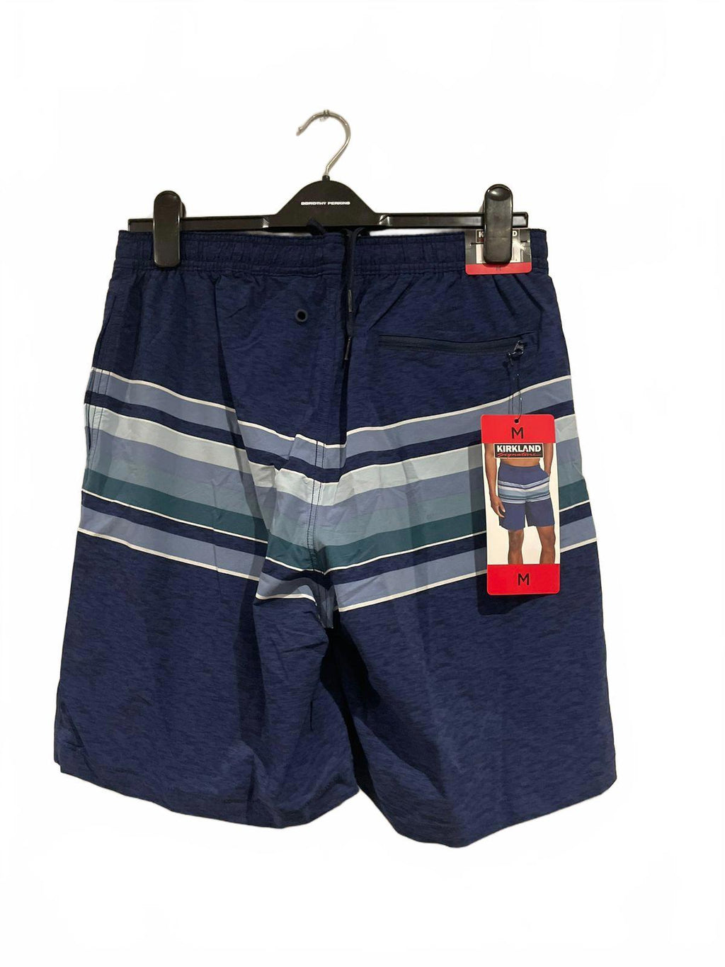 Kirkland men’s blue stripe swim shorts, size medium