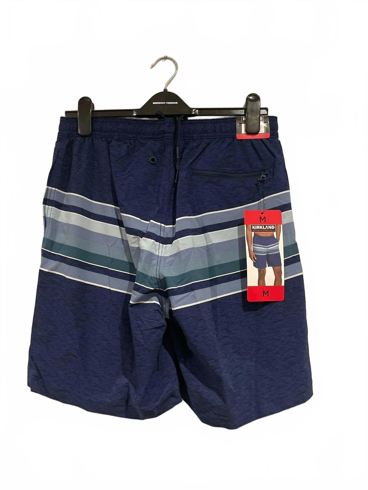 Kirkland men’s blue stripe swim shorts, size medium