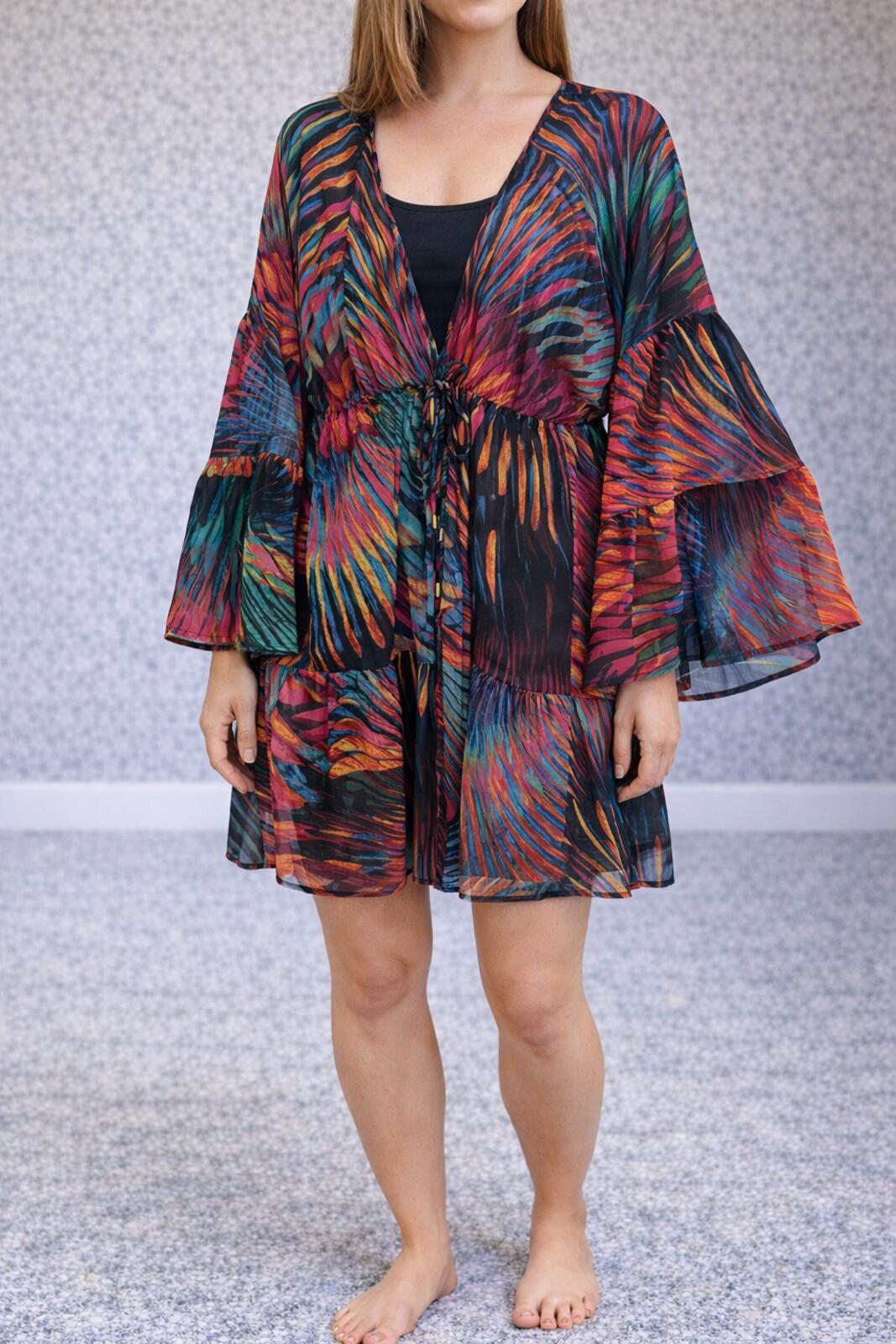 Multicoloured beach cover up blouse, size medium