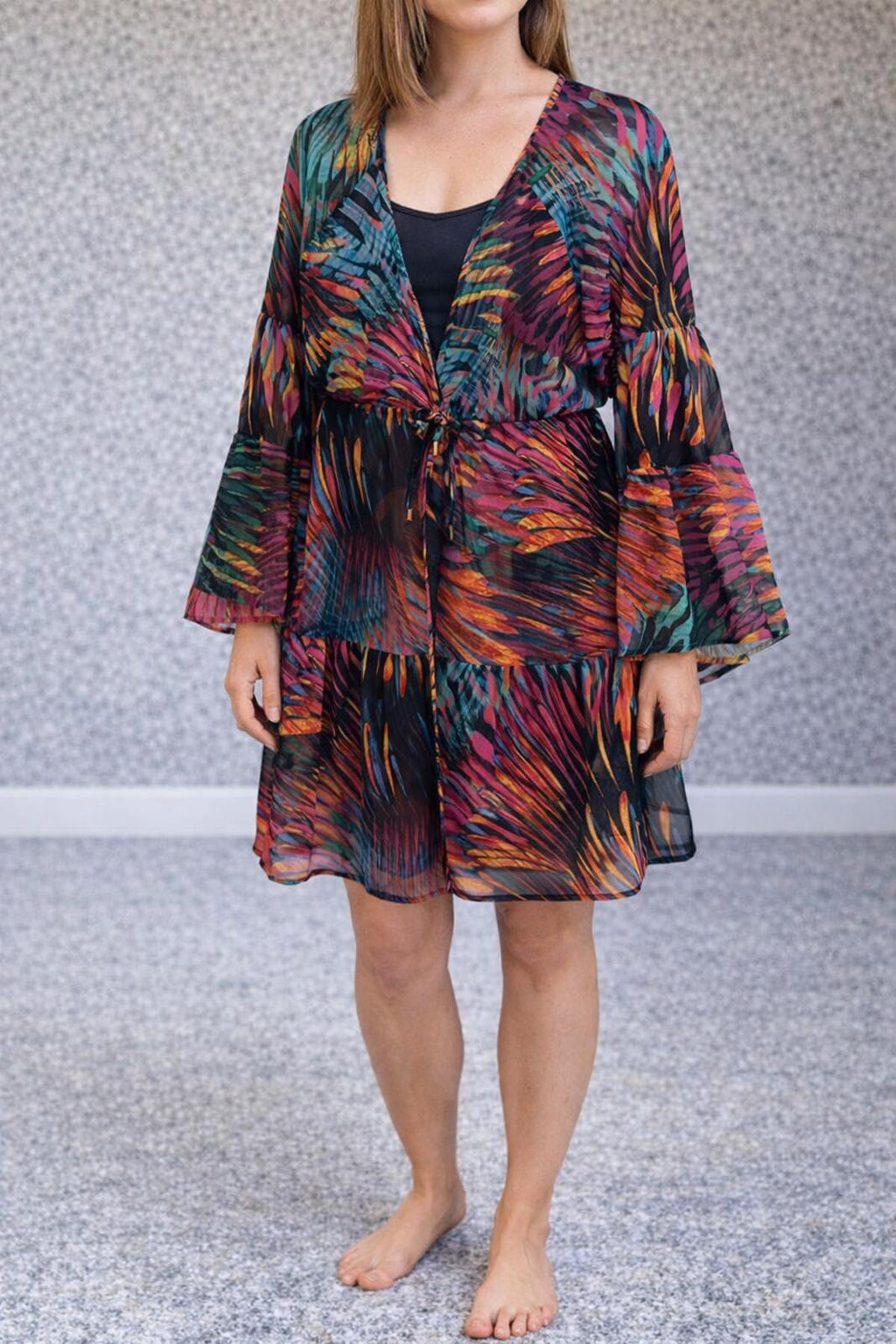 Multicoloured beach cover up blouse, size large