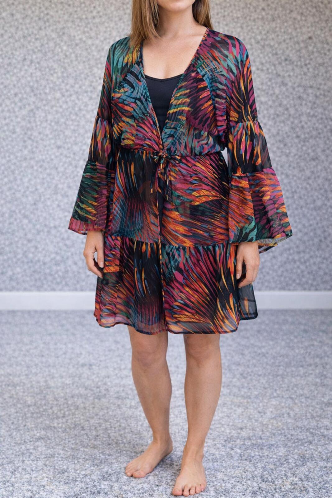 Multicoloured beach cover up blouse, size large