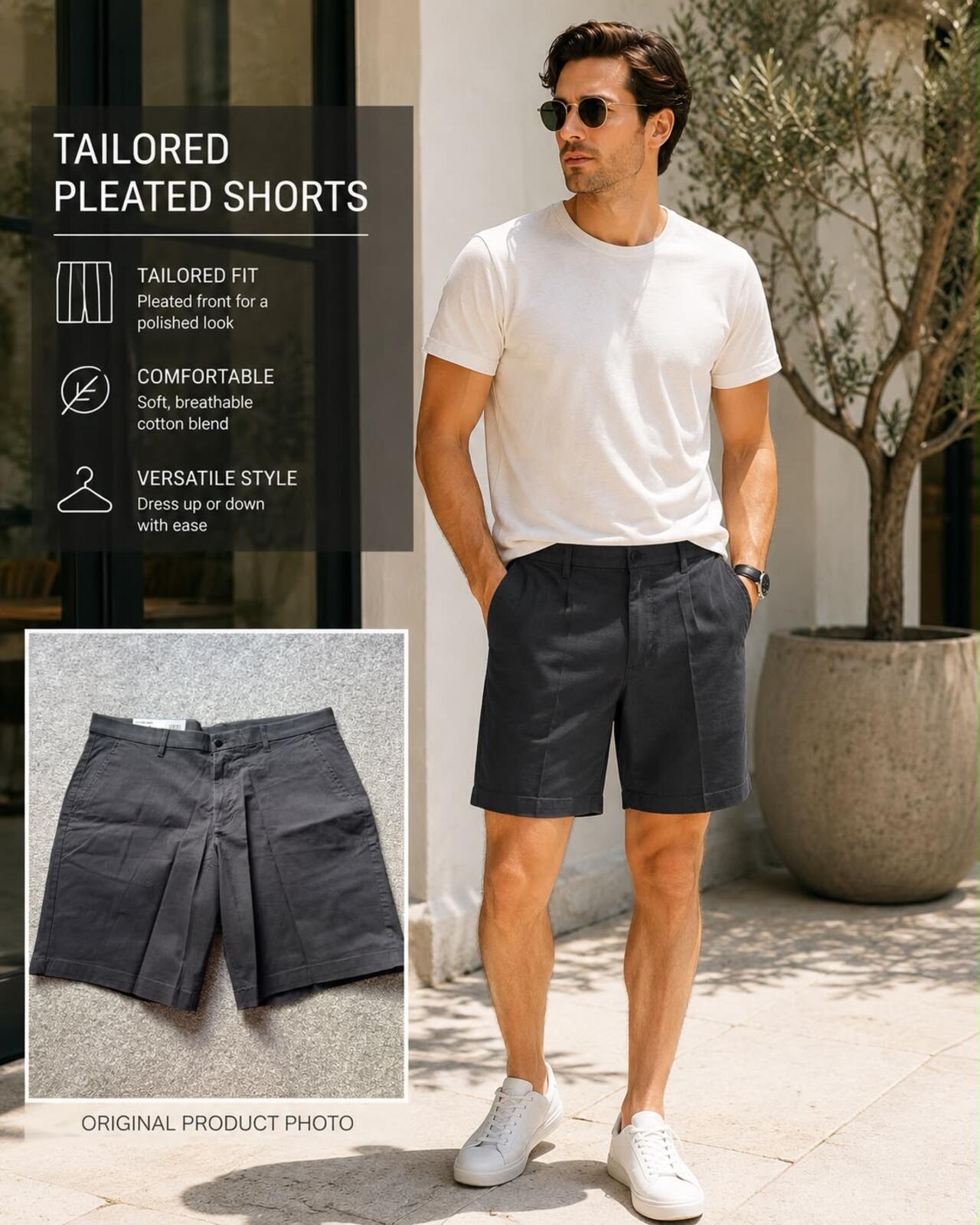English Laundry dark grey chino shorts, size 36” waist
