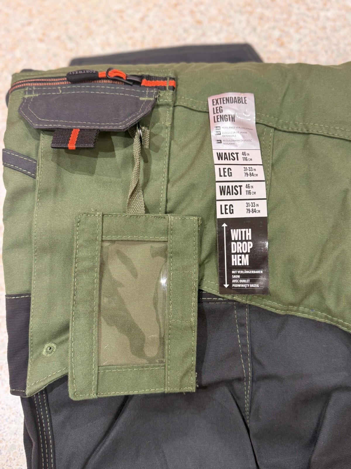 Portwest Holster Work Trousers 46 W x 31-33"L Grey /Green Wx3 with Kneepads S156