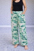 Margaritaville wide leg green & pink trousers, size small