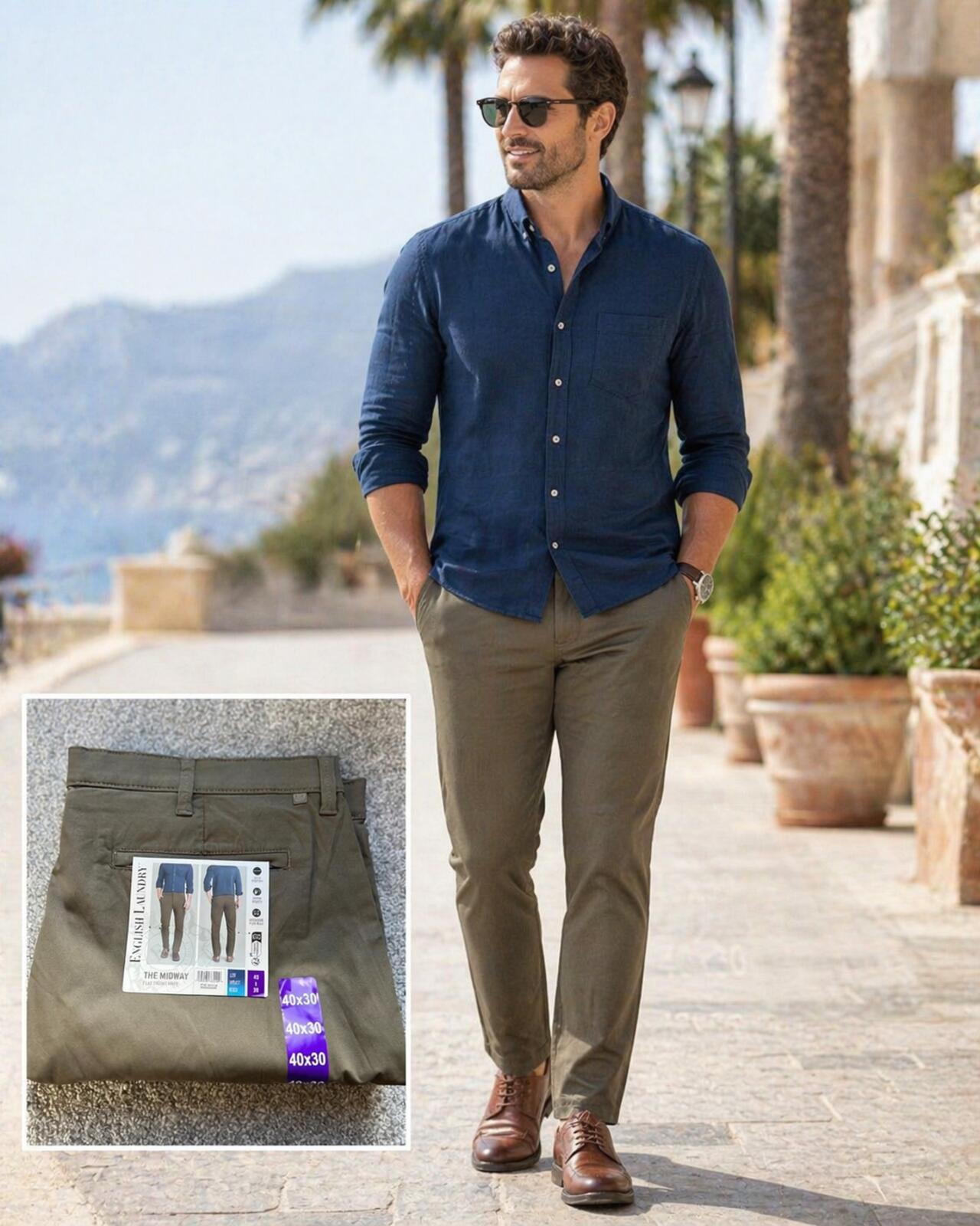 English Laundry khaki flat front chinos, size 40” x 30”