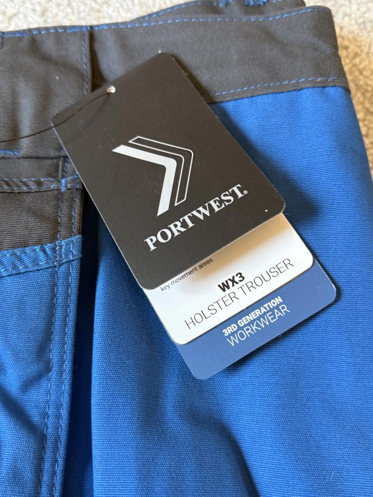 Portwest Holster Work Trousers 42 W x 31-33"L Grey /blue Wx3 with Kneepads S156