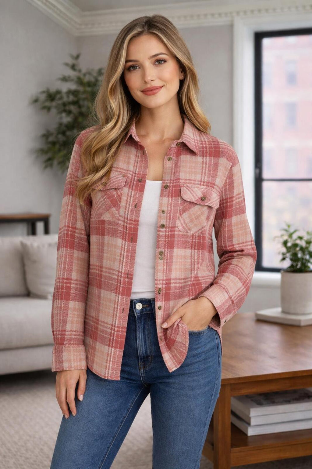 Jachs Girlfriend soft feel pink check shirt, size small