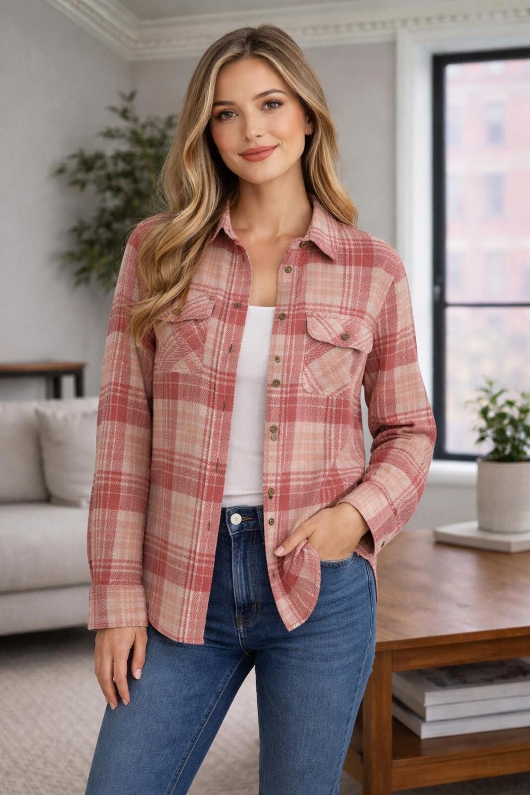Jachs Girlfriend soft feel pink check shirt, size small