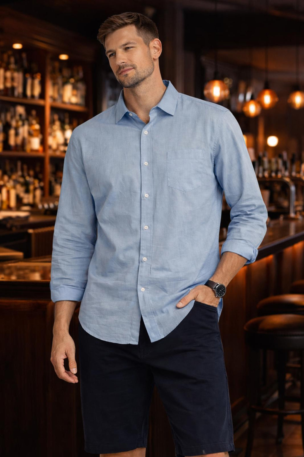 Swims light blue linen cotton shirt, size XXL