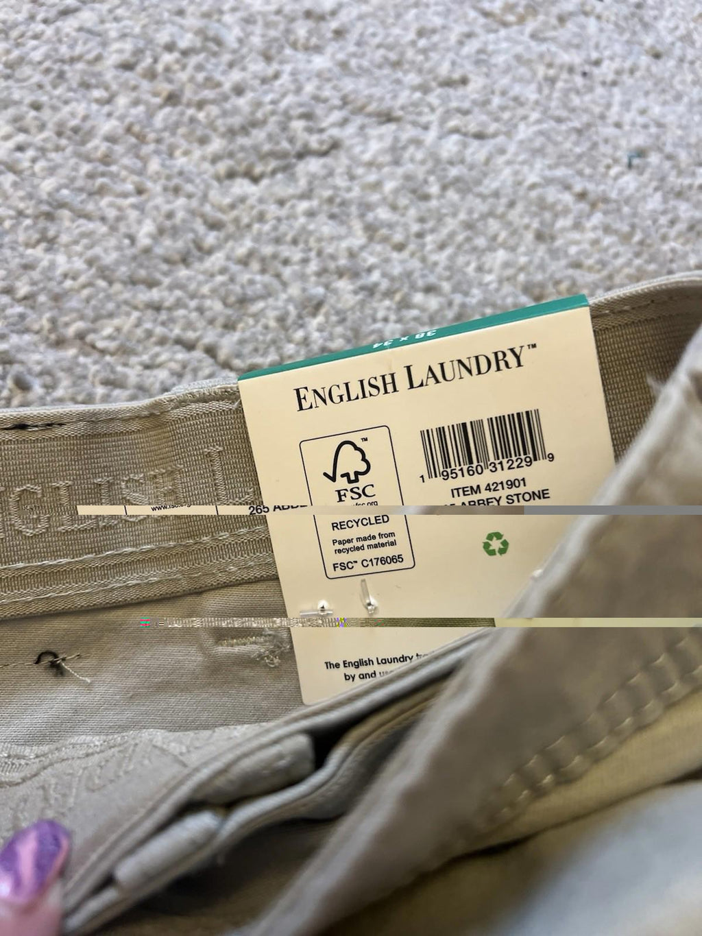 English Laundry Stone 5-pocket Trousers, Size 38” X 34”