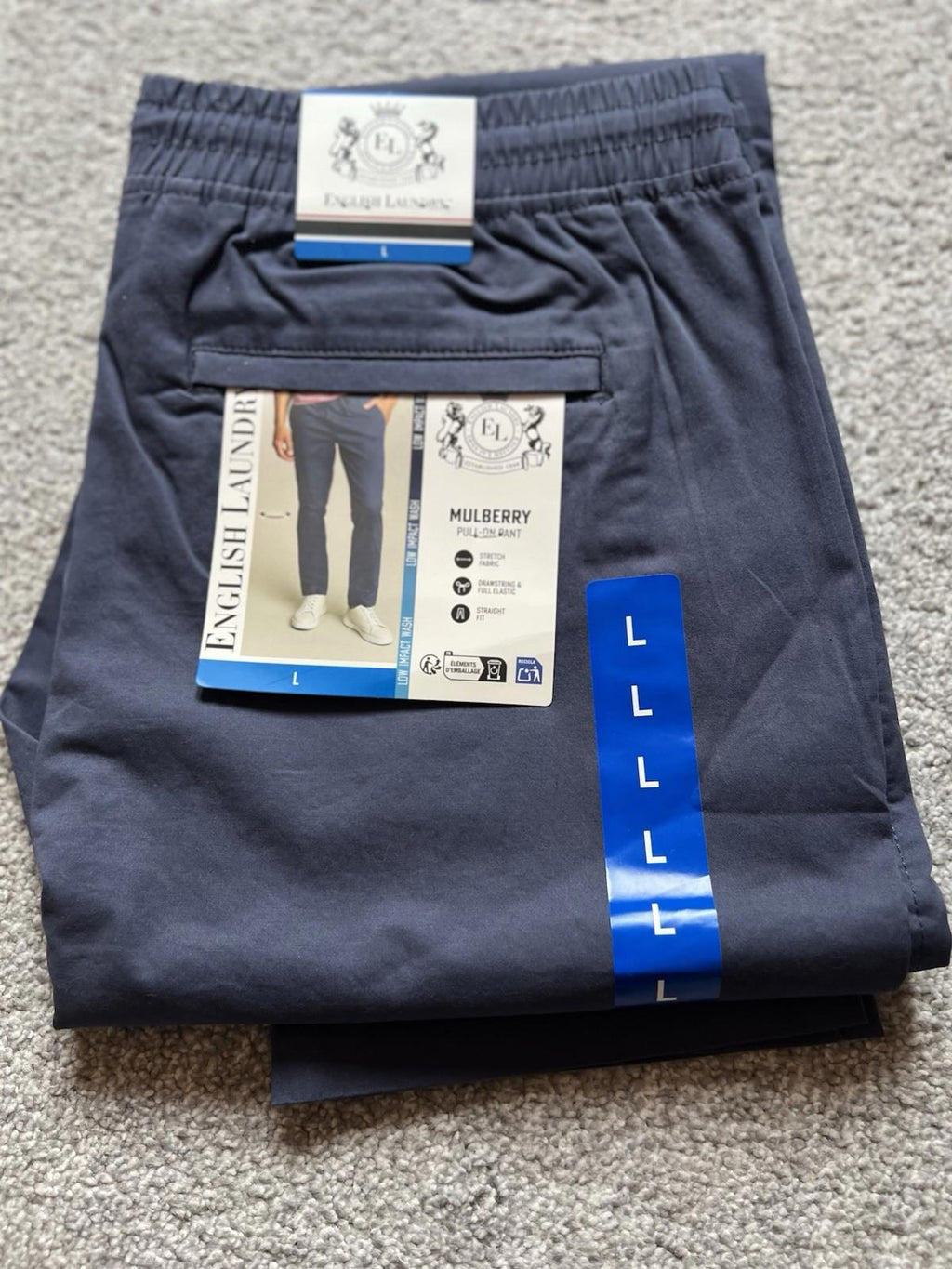 English Laundry Mulberry College Blue Elasticated Waist Chinos, Size Large