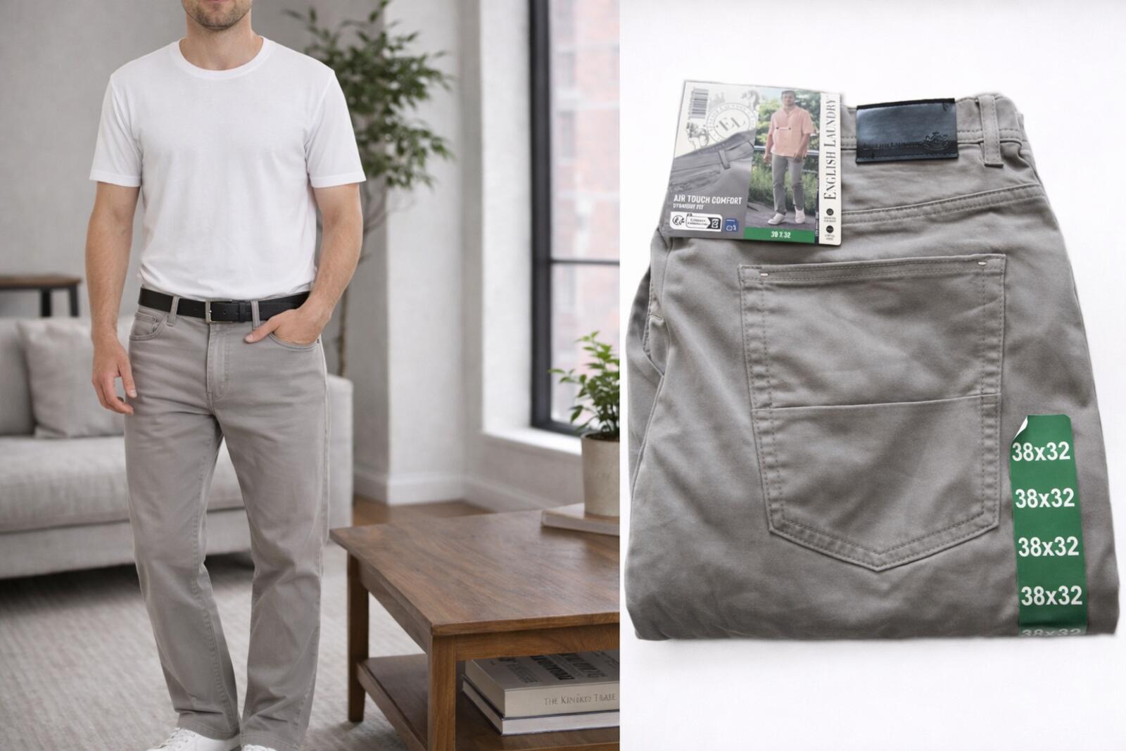 English Laundry grey 5-pocket chinos, size 38” x 32”