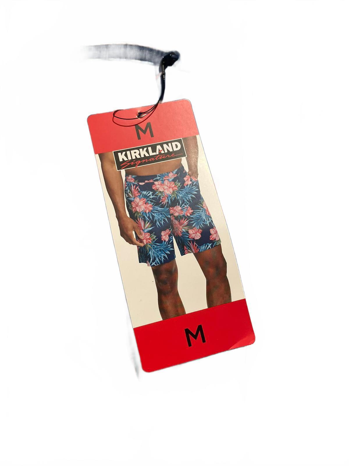 Kirkland men’s blue flowery swim shorts, size medium