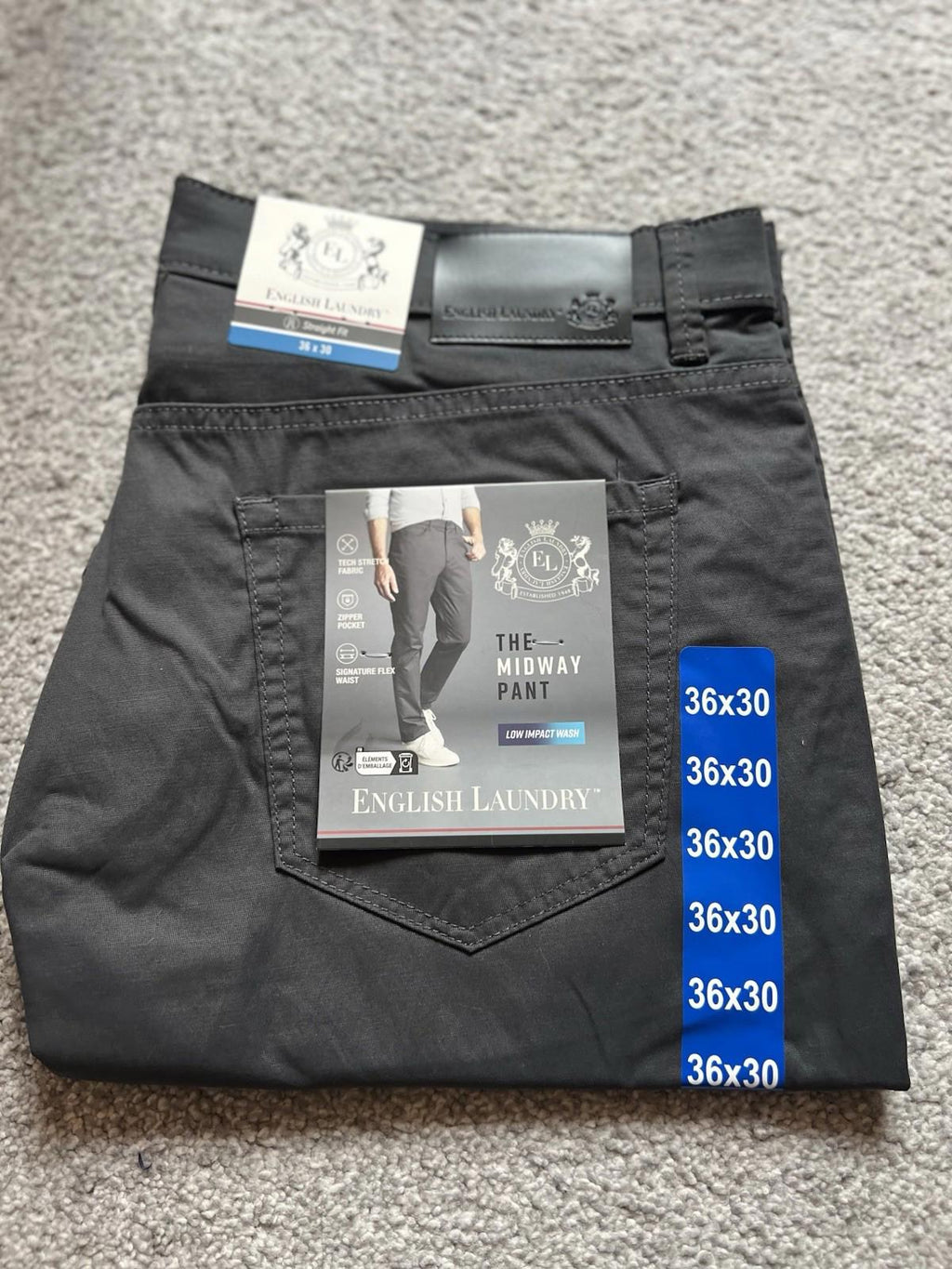 English Laundry Forged Iron 5-pocket Chinos, Size 36” x 30”