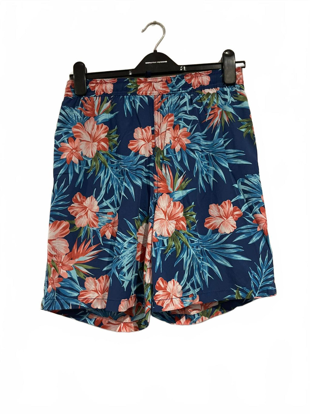 Kirkland blue flowery swim shorts, size small