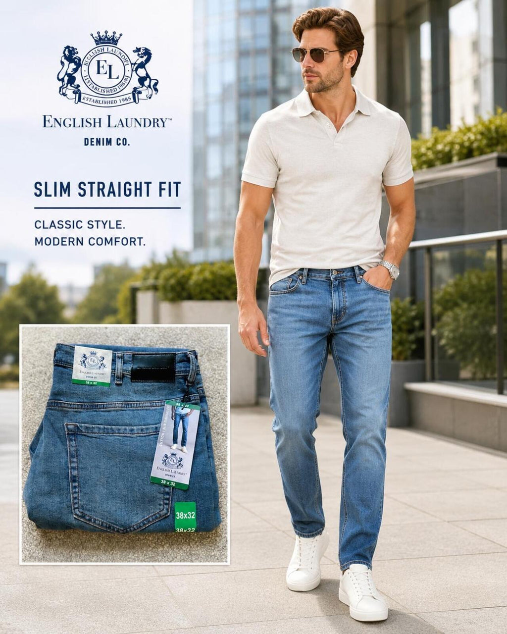 English Laundry light blue jeans, size 38” x 32”