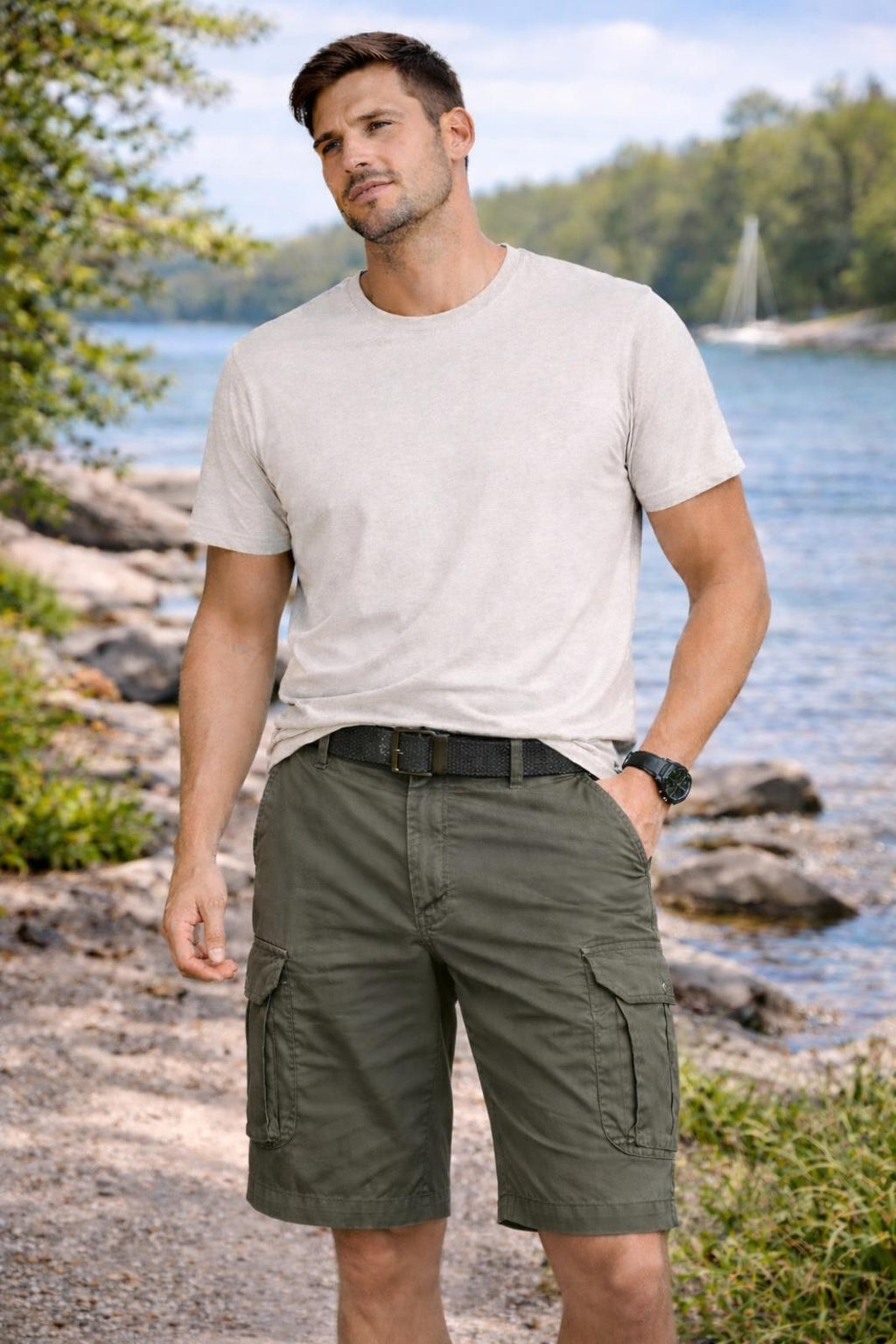 Unionbay grey cargo shorts, size 36” waist