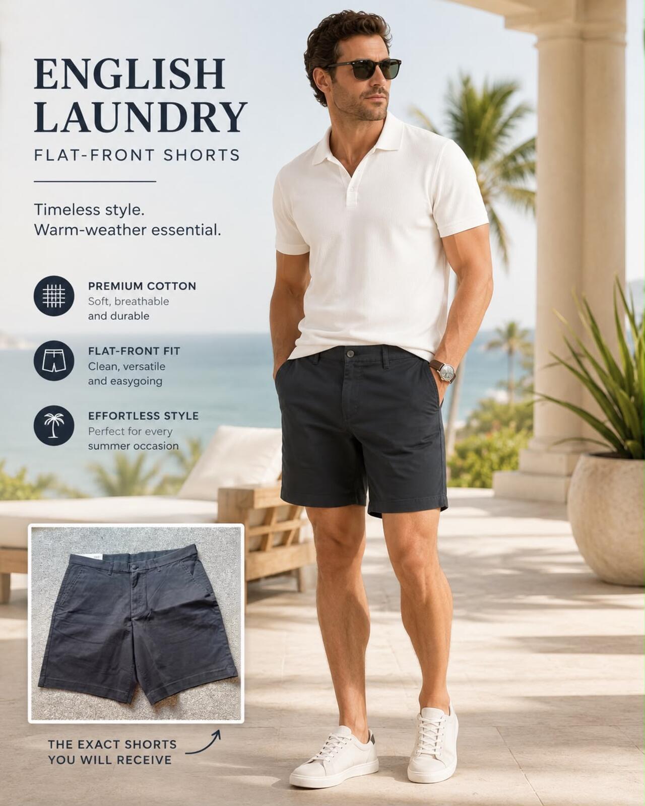 English Laundry dark grey chino shorts, size 38” waist