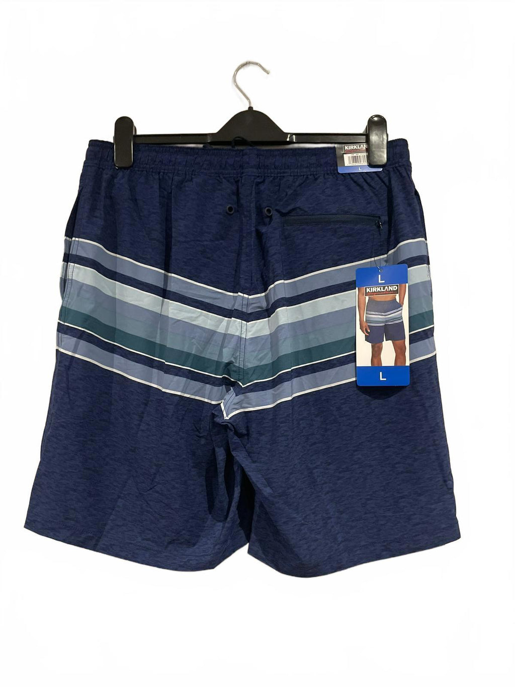 Kirkland men’s blue stripe swim shorts, size large