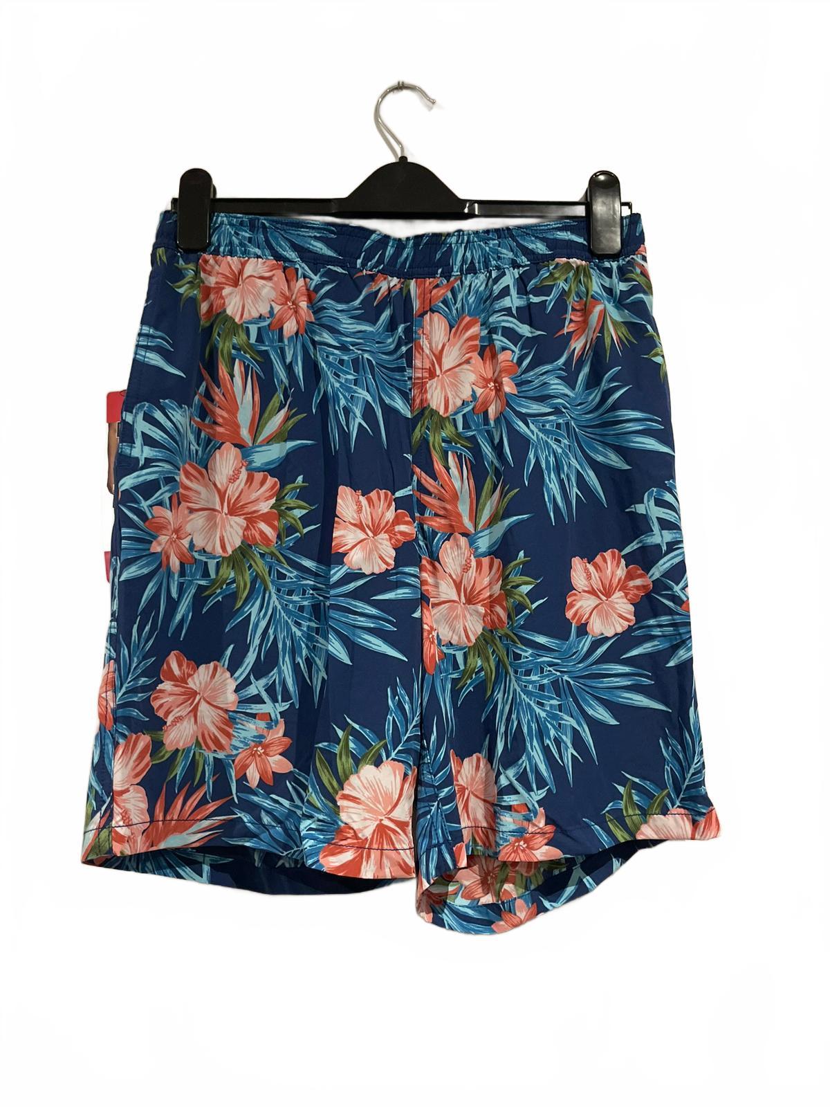 Kirkland men’s blue flowery swim shorts, size medium