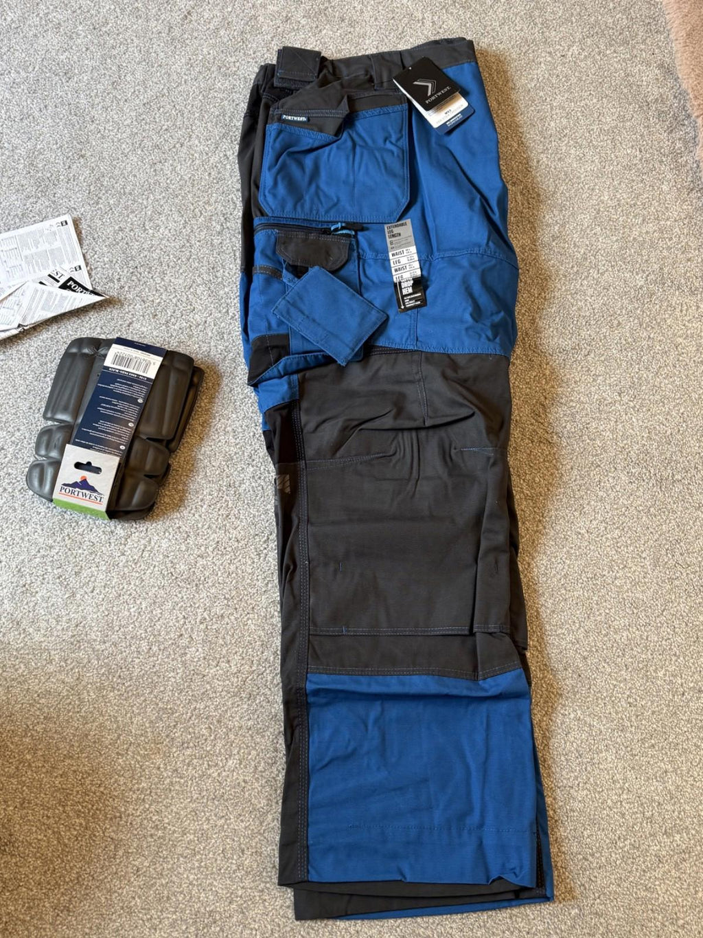 Portwest Holster Work Trousers 42 W x 31-33"L Grey /blue Wx3 with Kneepads S156