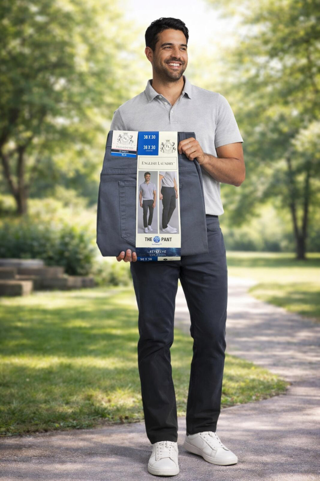 English Laundry grey 5-pocket chinos, size 36” x 30”