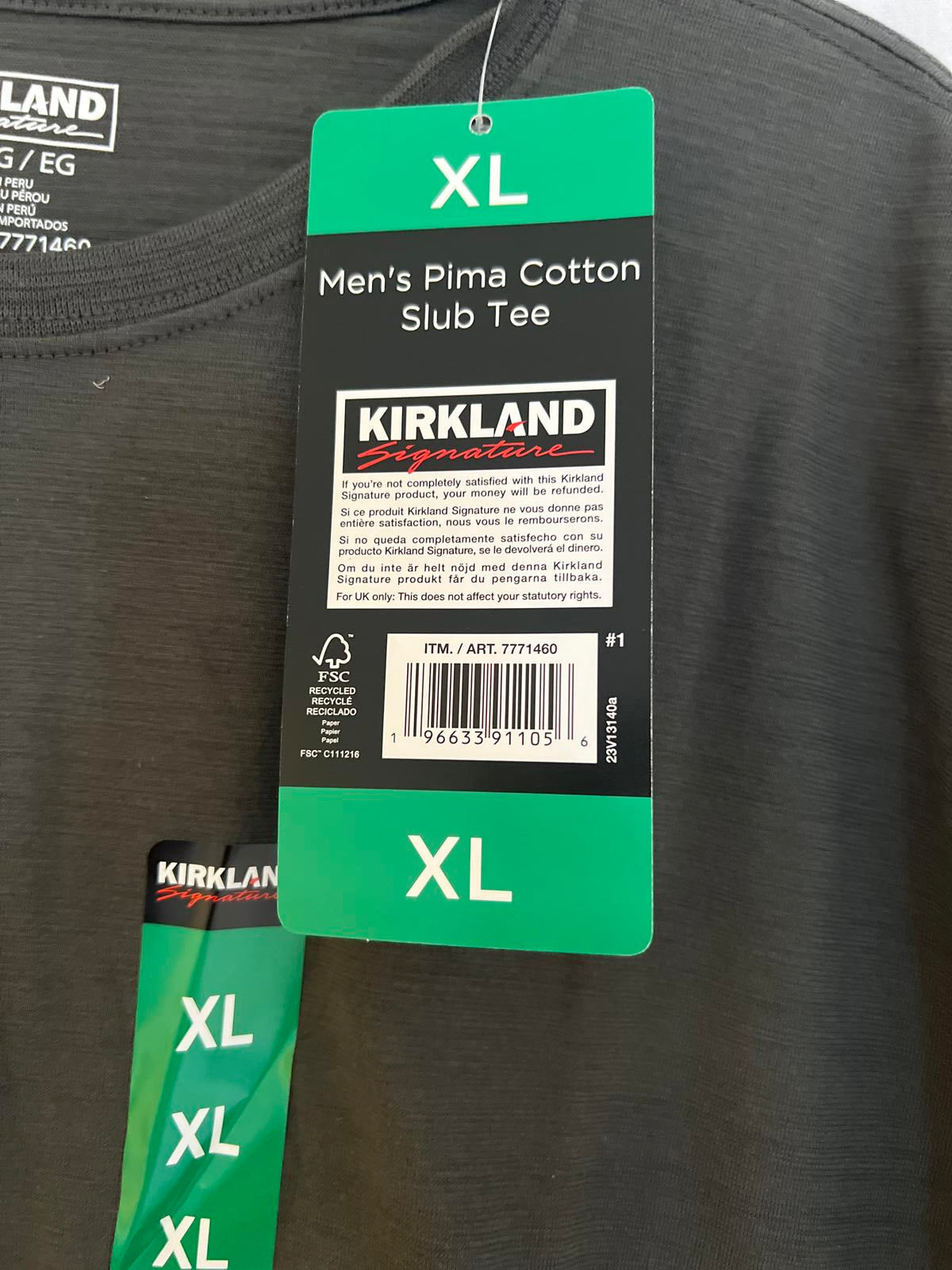 Kirkland men’s charcoal cotton t-shirt, size XL