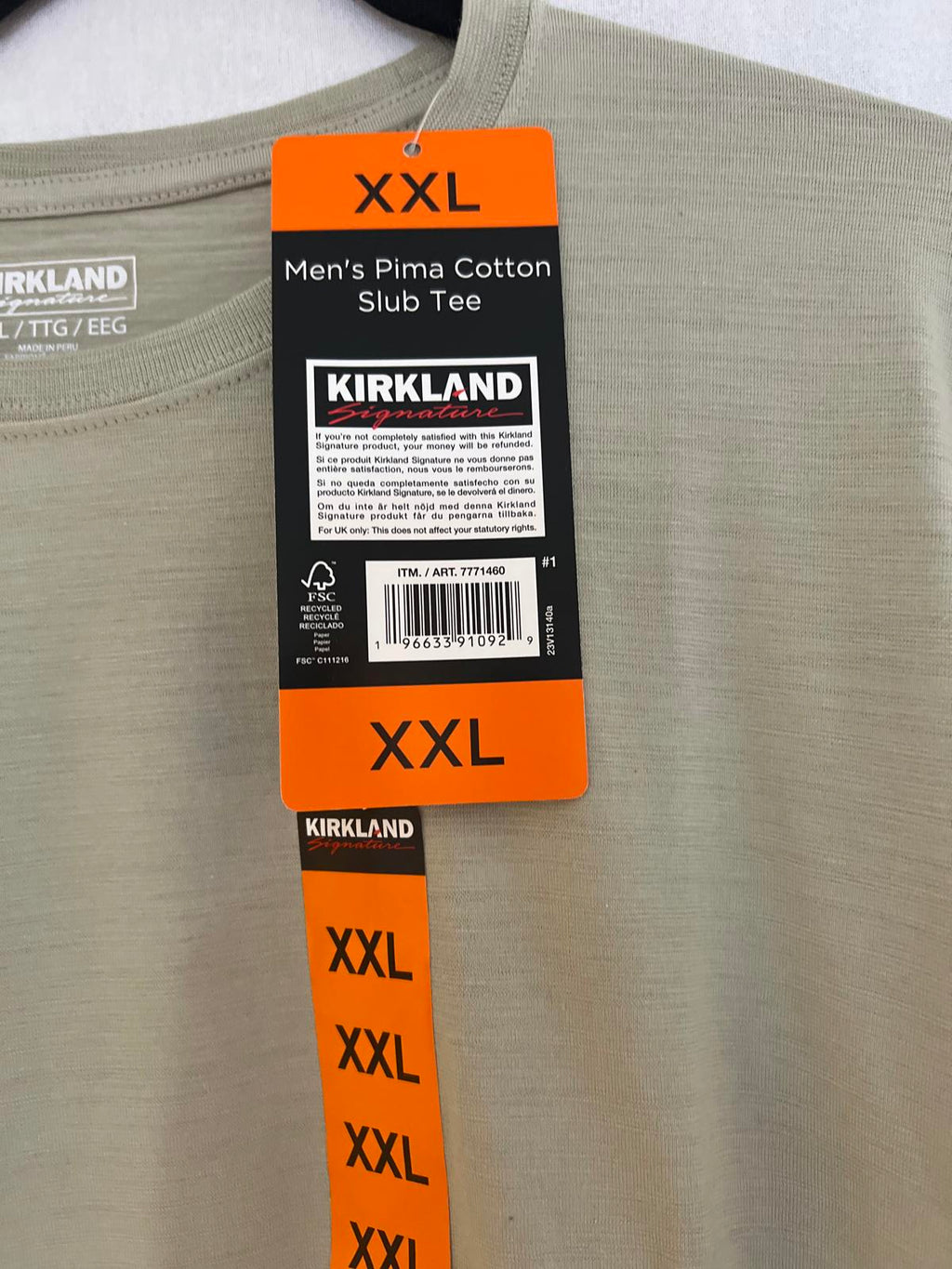 Kirkland men’s grey cotton t-shirt, size XXL