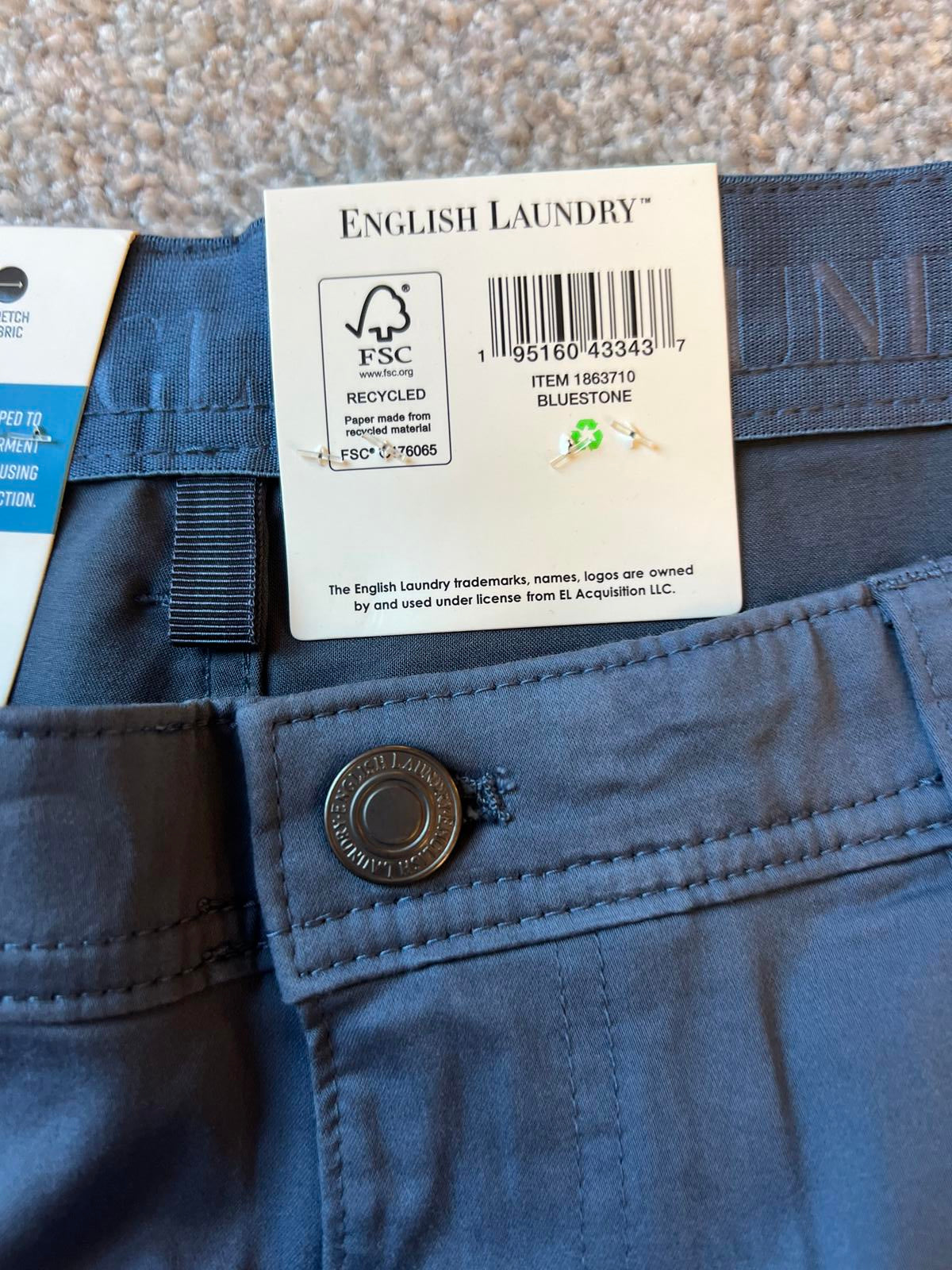 English Laundry bluestone 5-pocket chinos, size 38” x 32”