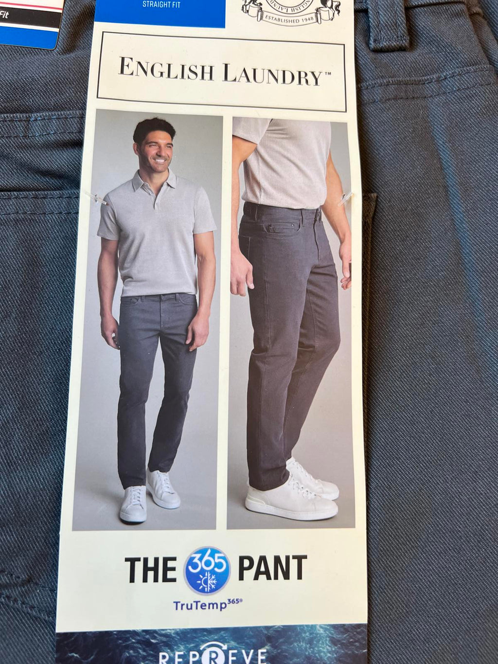 English Laundry grey 5-pocket chinos, size 36” x 30”
