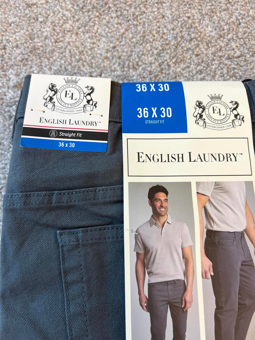 English Laundry grey 5-pocket chinos, size 36” x 30”