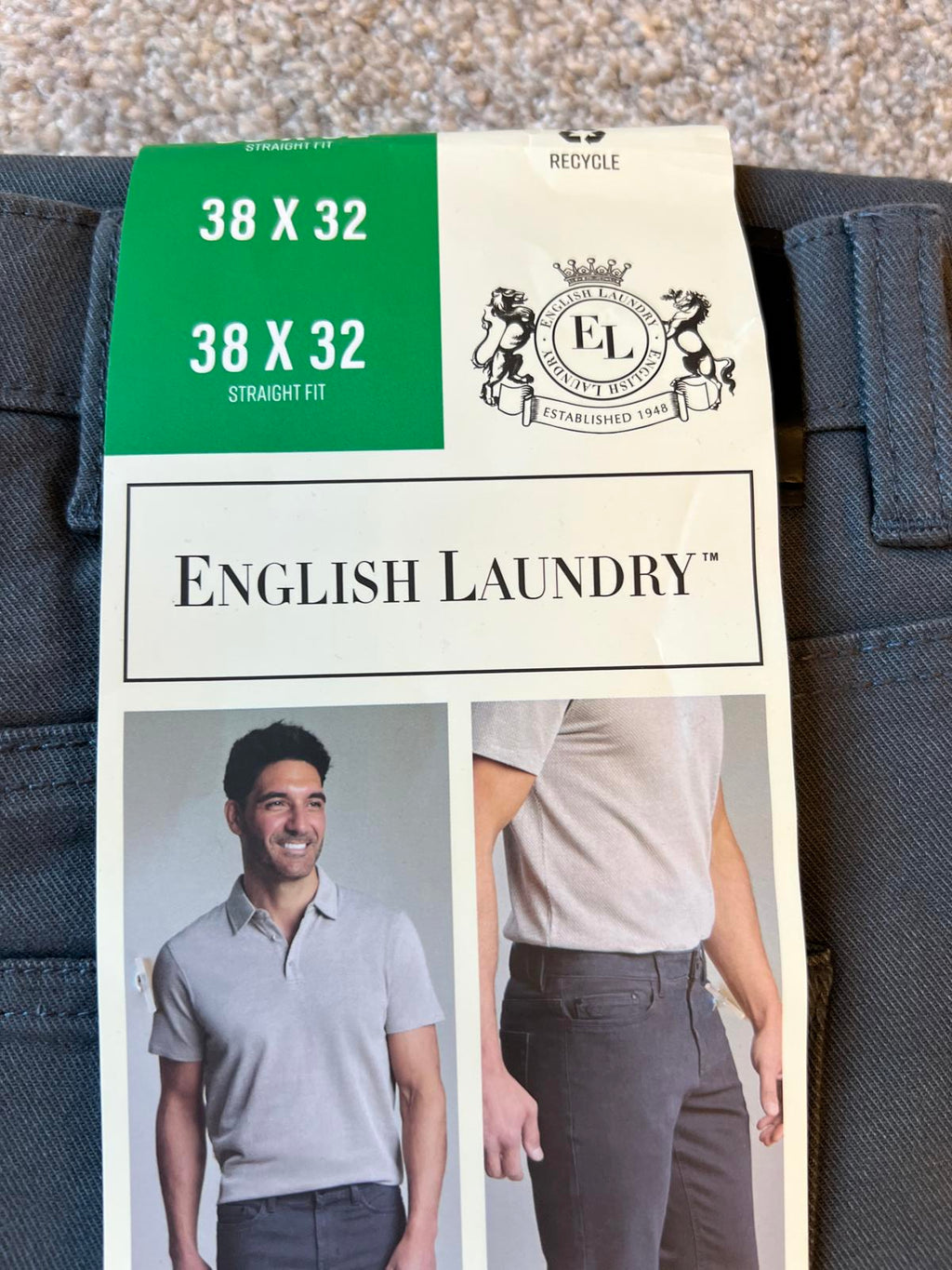 English Laundry grey 5-pocket chinos, size 38” x 32”