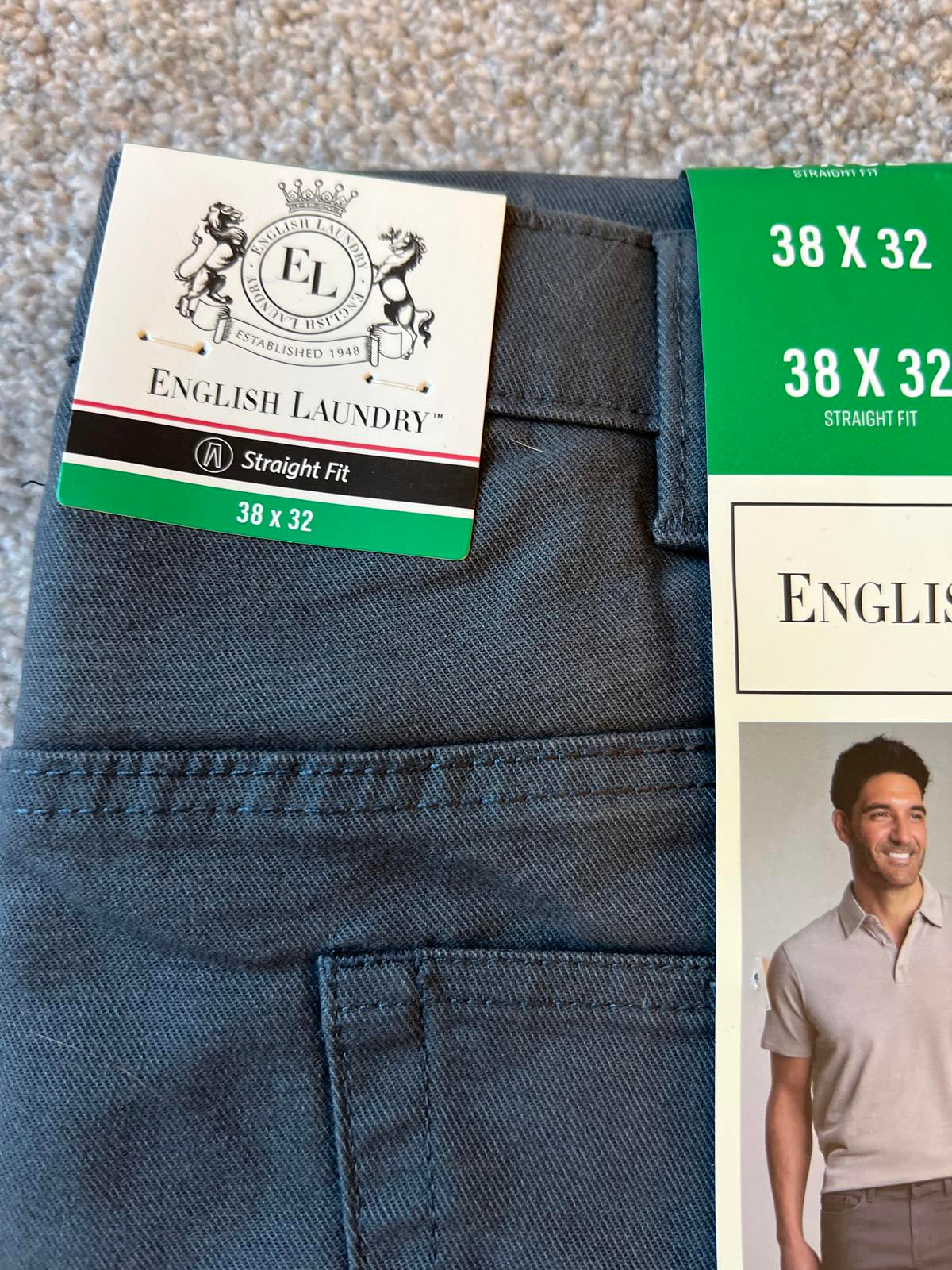 English Laundry grey 5-pocket chinos, size 38” x 32”