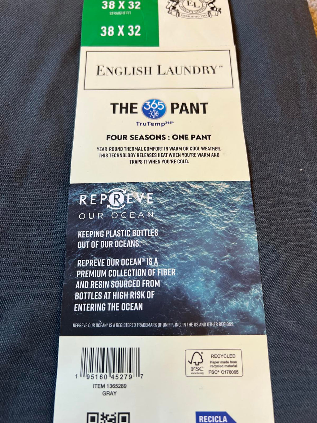 English Laundry grey 5-pocket chinos, size 38” x 32”