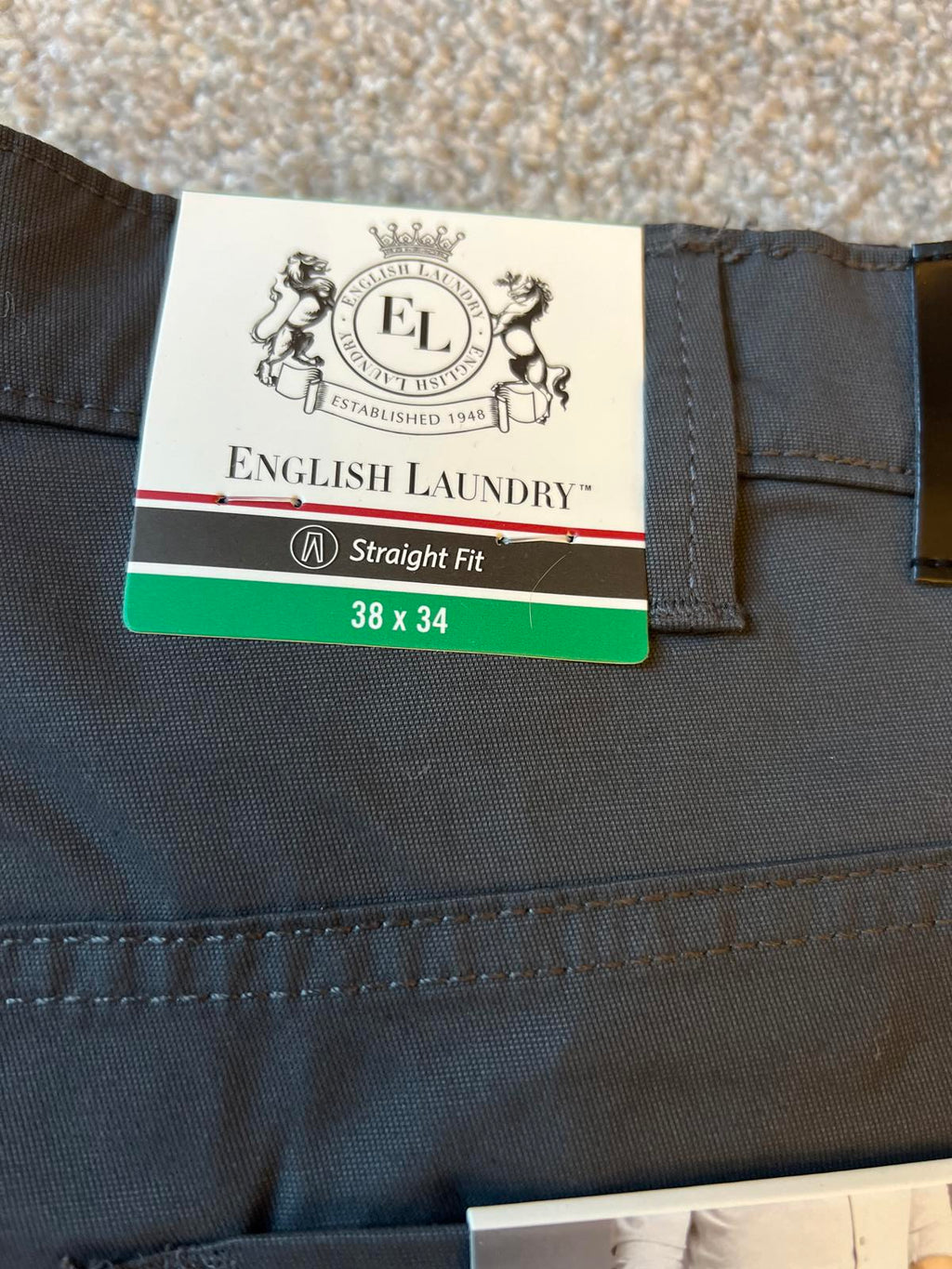 English Laundry grey 5-pocket chinos, size 38” x 34”