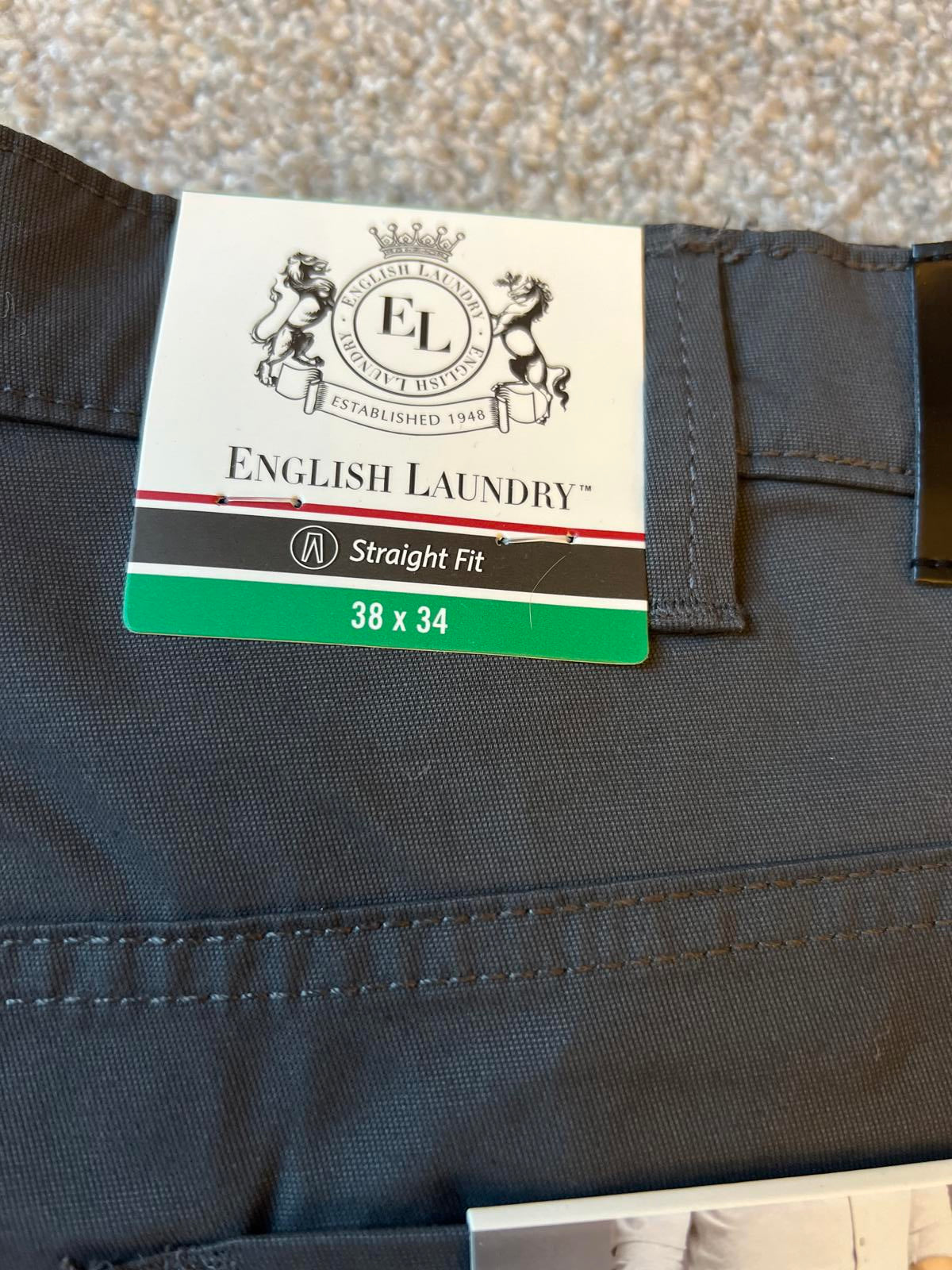 English Laundry grey 5-pocket chinos, size 38” x 34”