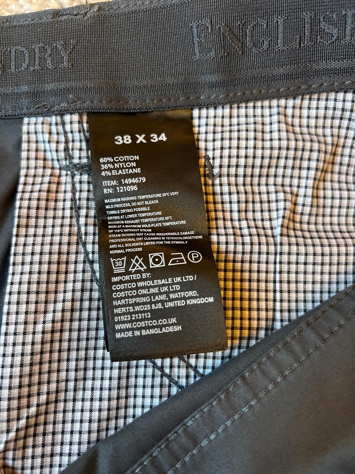 English Laundry grey 5-pocket chinos, size 38” x 34”