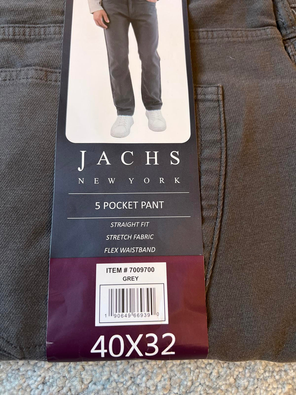 Jachs grey 5-pocket chinos, size 40” x 32”