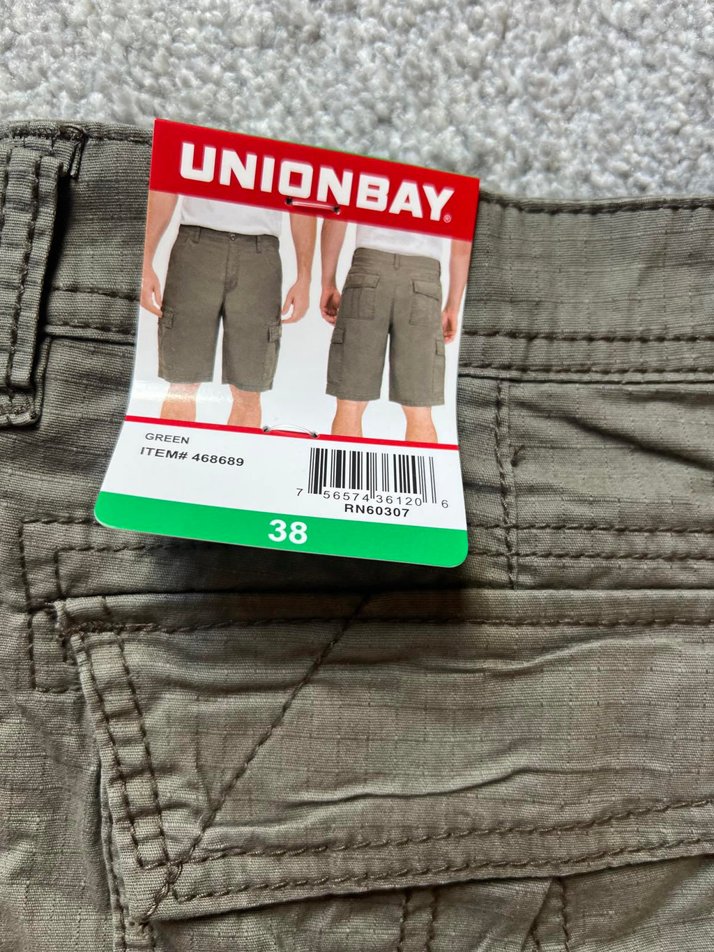 Unionbay Green cargo shorts, size 38” waist