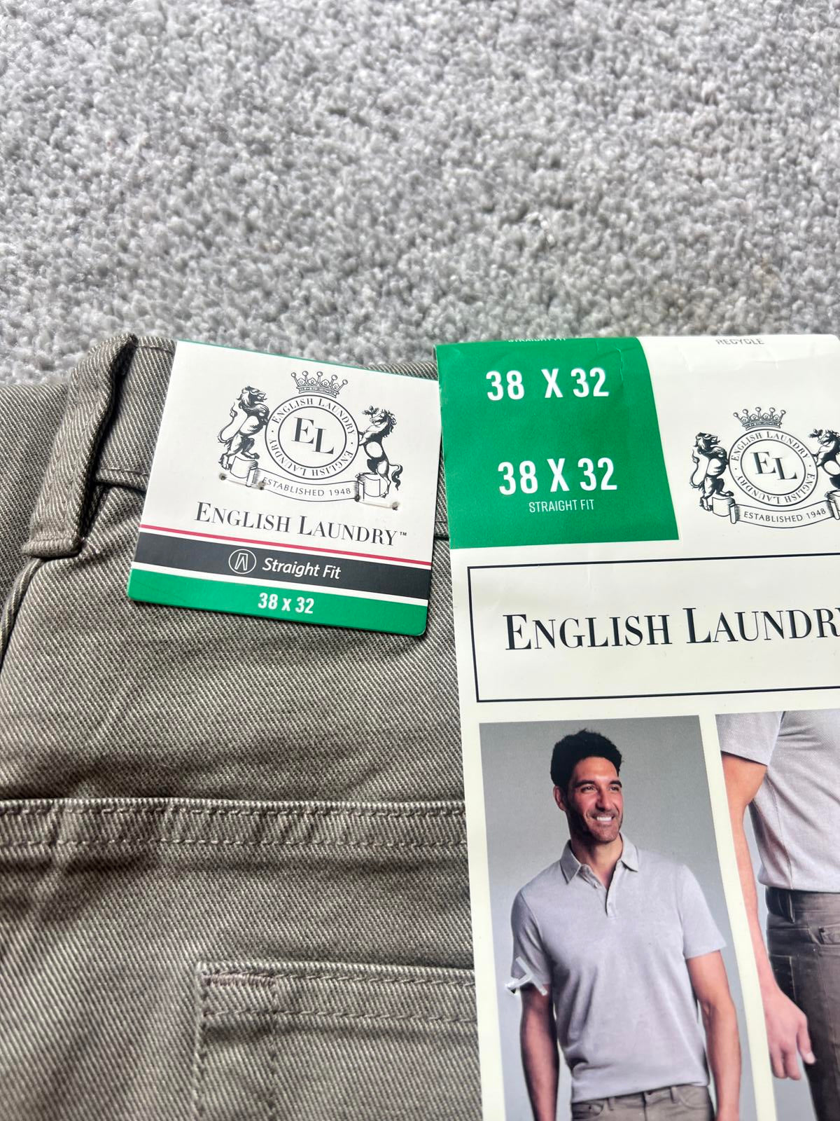 English Laundry 5-pocket light brown trousers, size 38” x 32”