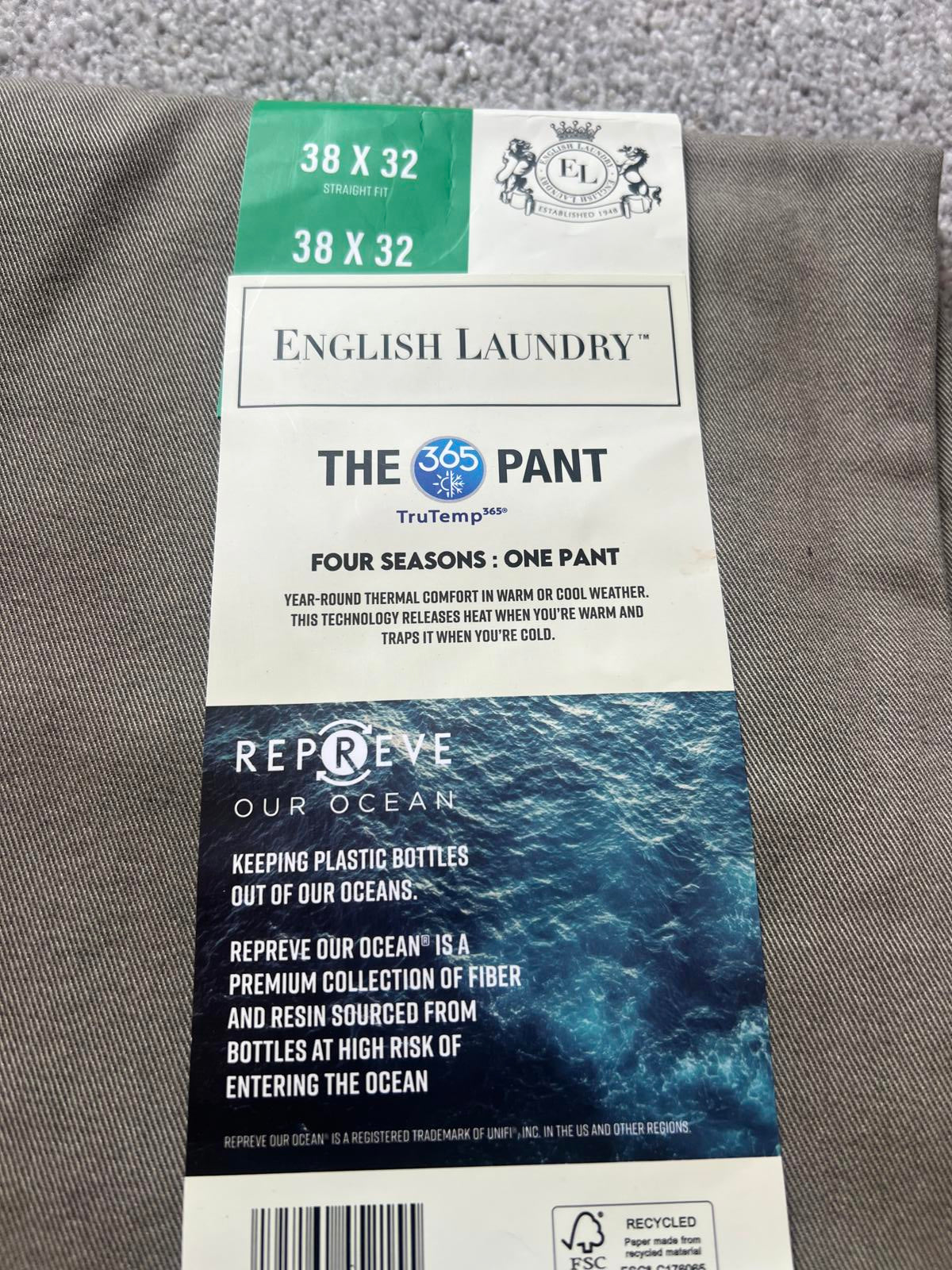 English Laundry 5-pocket light brown trousers, size 38” x 32”