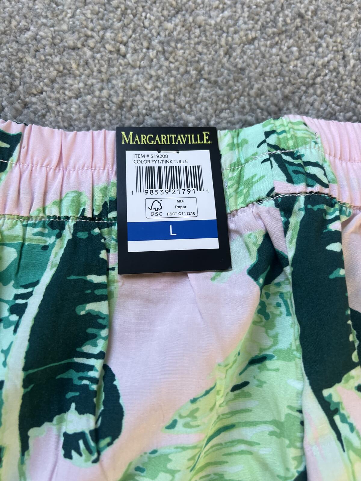 Margaritaville green & pink wide leg trousers, size large