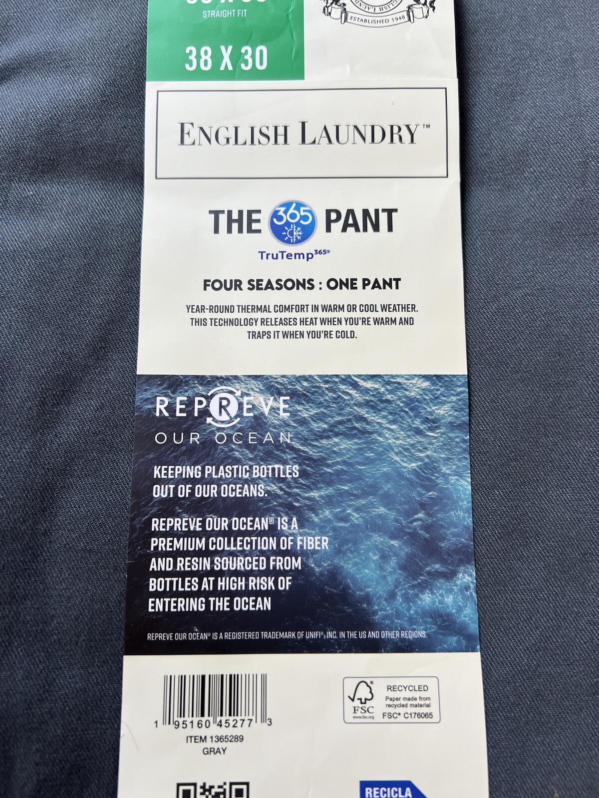 English Laundry grey 365 trousers, size 38” x 30”