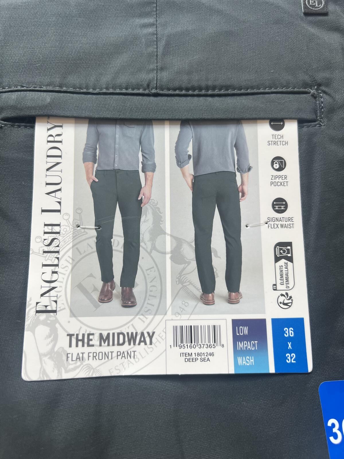 English Laundry deep sea flat front chinos, size 36” x 32”