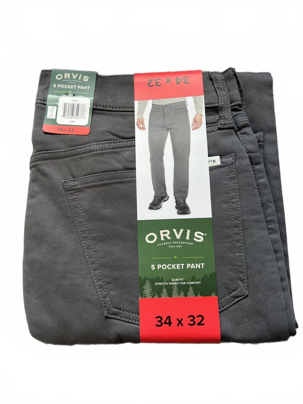 Orvis grey 5-pocket chinos, size 34” x 32”
