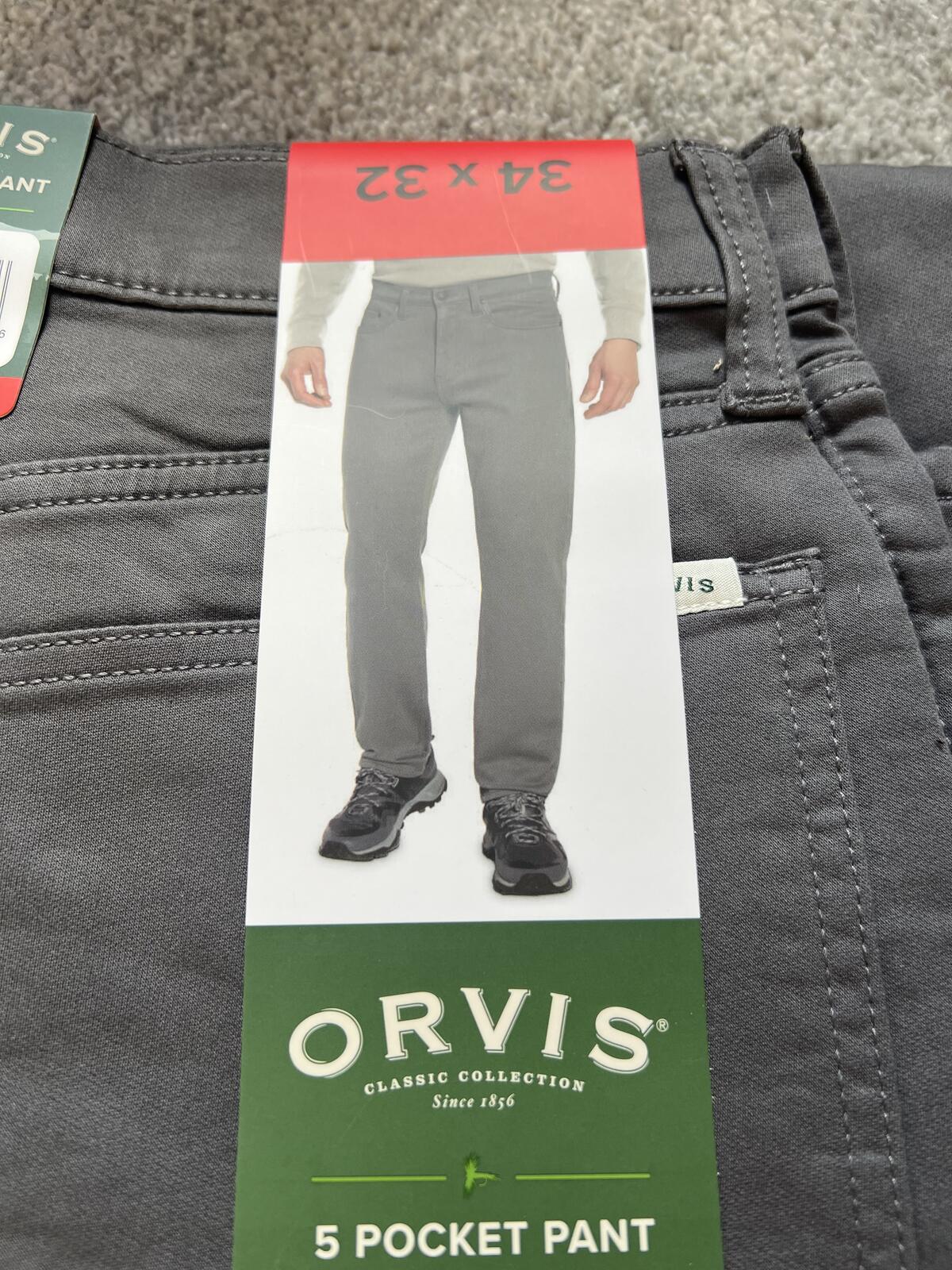 Orvis grey 5-pocket chinos, size 34” x 32”