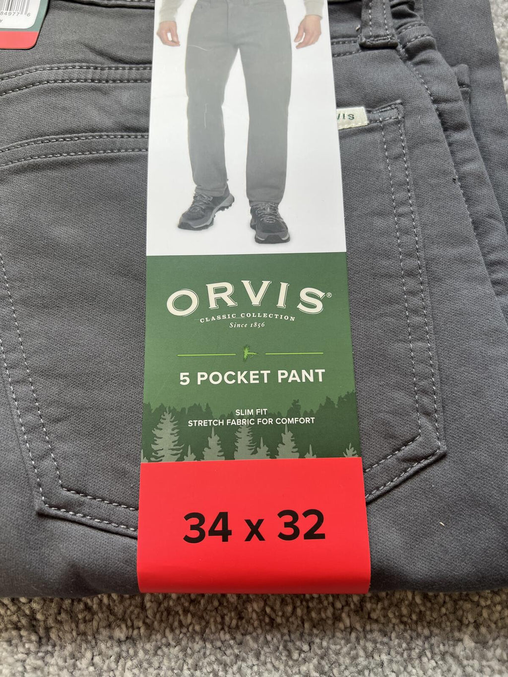 Orvis grey 5-pocket chinos, size 34” x 32”