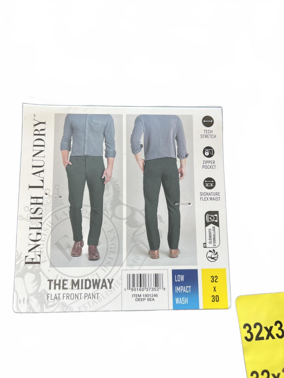 English Laundry deep sea flat front chinos, size 32” x 30”