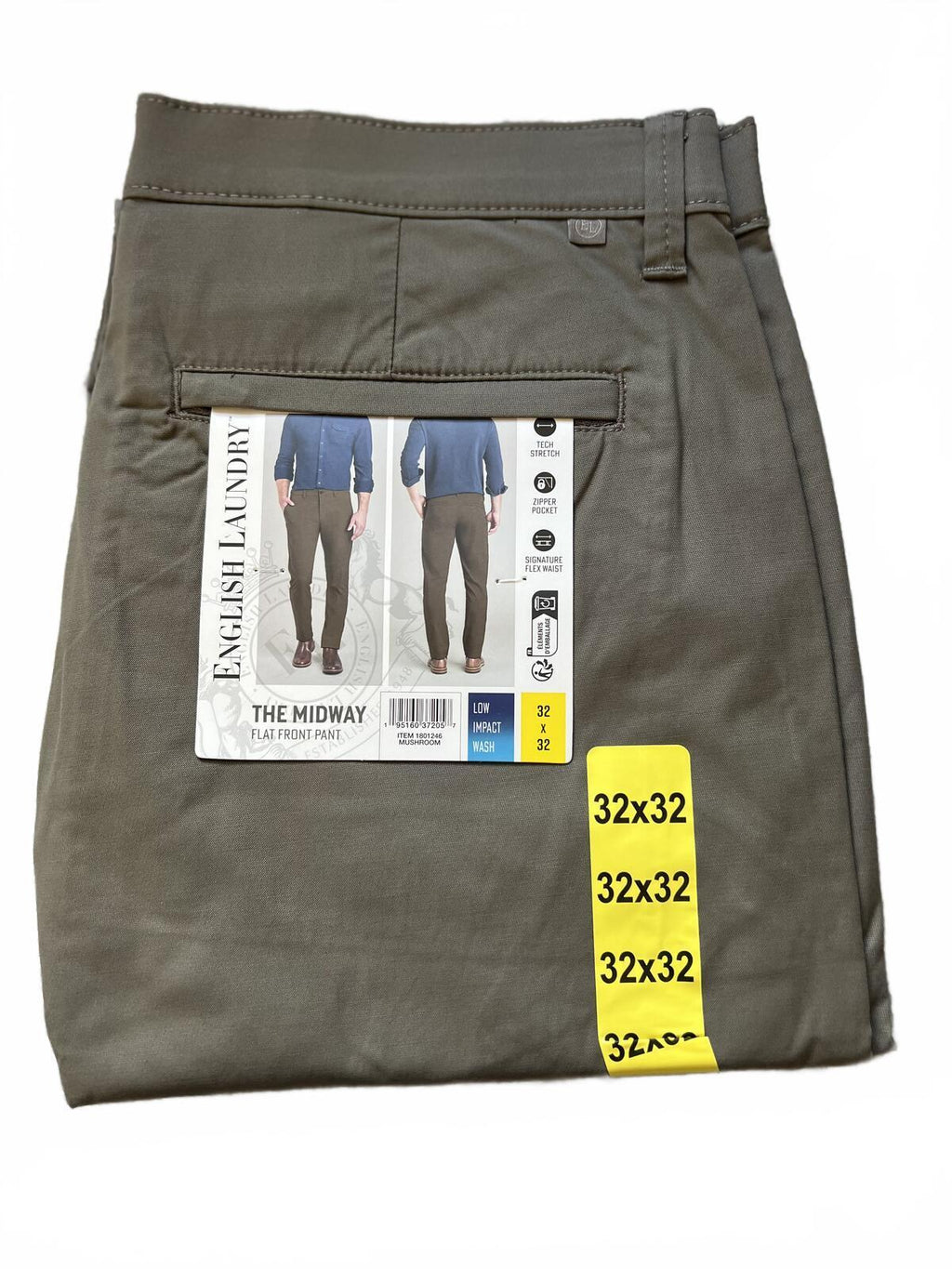 English Laundry mushroom flat front chinos, size 32” x 32”