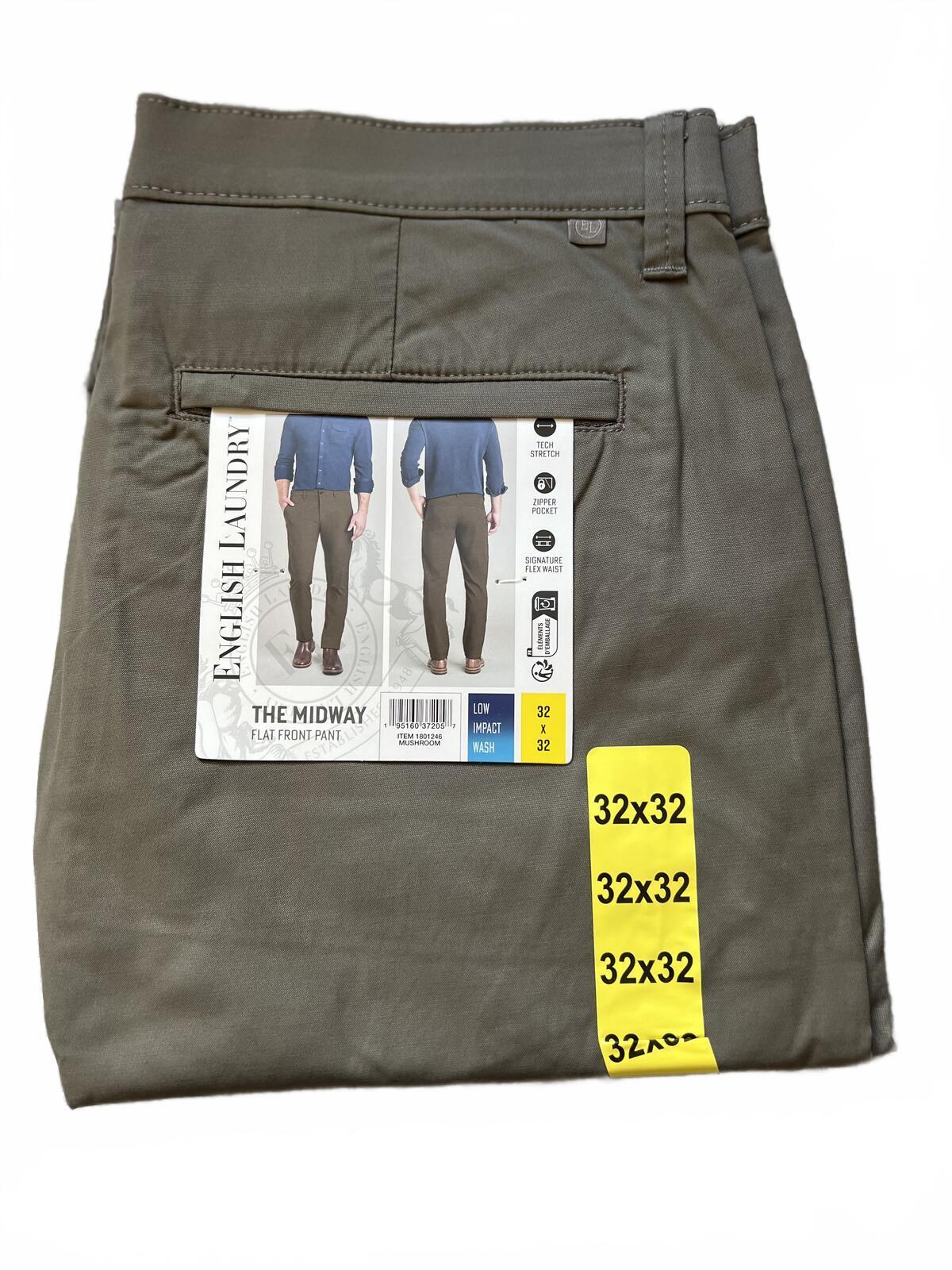 English Laundry mushroom flat front chinos, size 32” x 32”